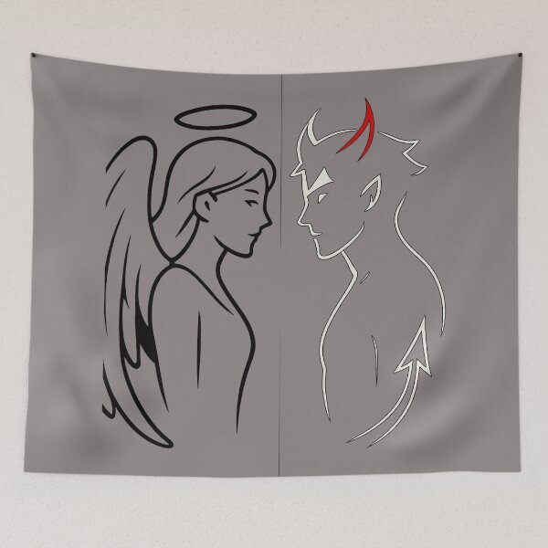 Item preview, Angel vs Demon Minimal Line Art – Light & Dark Aesthetic | Fantasy Silhouette Design for T-Shirts & Stickers designed and sold by zevorgue.
