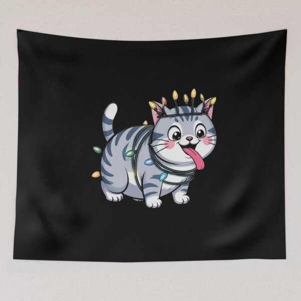 Item preview,  Happy Striped Kitten for the Holidays. In the glow of twinkling Christmas lights, this adorable gray striped kitten becomes the true king of the holiday realm. designed and sold by Creative-Sanc.