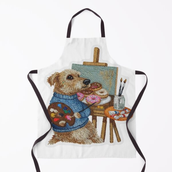 Item preview, Artist Dog Sticker – Painting Donuts Faux Patch The Donut Painter – Stitched Texture Dog Creative Pup in Blue Sweater designed and sold by Gurjeetpixelart.