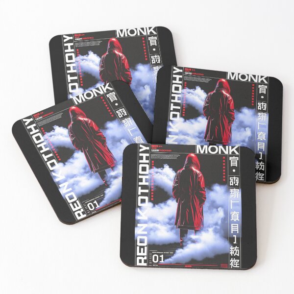 Item preview, Futuristic Japanese Poster: Red Ghost Monk in Glitchy Smoke designed and sold by Raw-Ink.