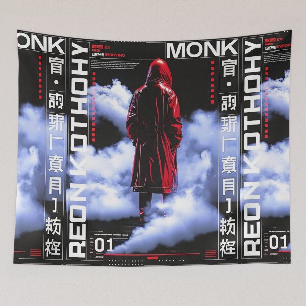 Item preview, Futuristic Japanese Poster: Red Ghost Monk in Glitchy Smoke designed and sold by Raw-Ink.
