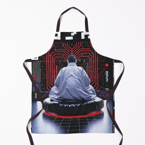 Item preview, Futuristic Japanese Poster: Synthetic Priestess Floating in Meditation designed and sold by Raw-Ink.