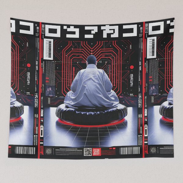 Item preview, Futuristic Japanese Poster: Synthetic Priestess Floating in Meditation designed and sold by Raw-Ink.