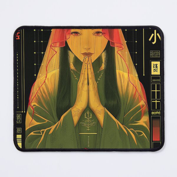 Item preview, Futuristic Japanese Poster: Synthetic Priestess Seated in Meditation designed and sold by Raw-Ink.