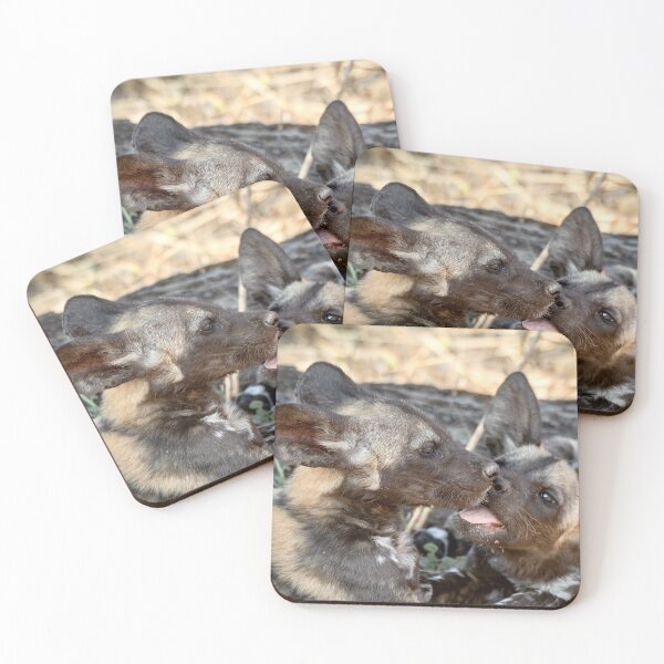 Item preview, African Wild Dog Pups Kissing At The Den designed and sold by DavideAntoniani.