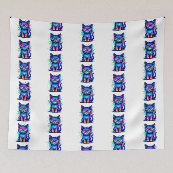Item preview, Cool Multicolored Cat with Glasses designed and sold by HT DU SAINT.