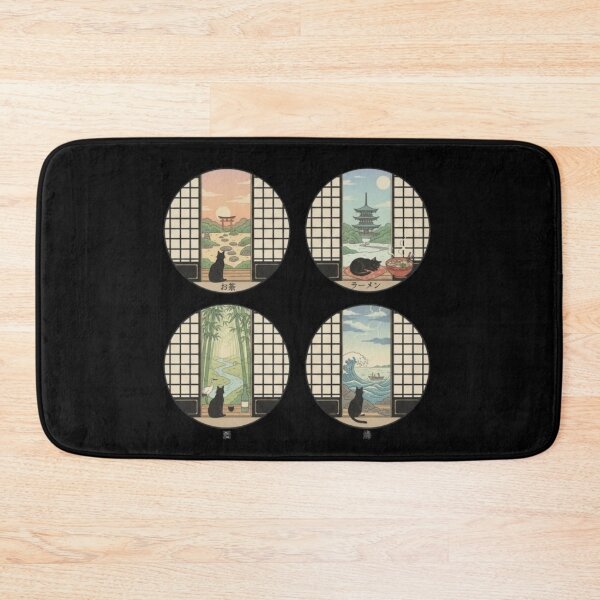 Item preview, Four Seasons of Japanese Black Cat- Aesthetic Lo-fi Scenery designed and sold by SC-Shop-.