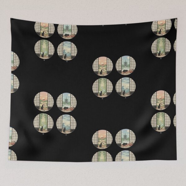 Item preview, Four Seasons of Japanese Black Cat- Aesthetic Lo-fi Scenery designed and sold by SC-Shop-.