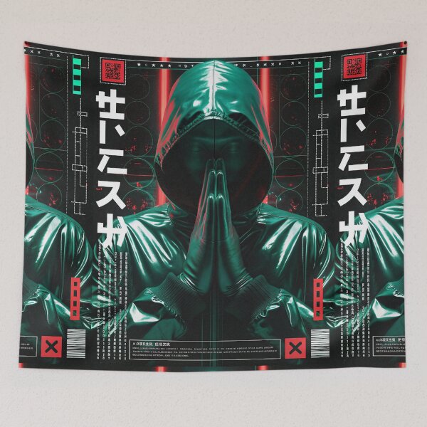 Item preview, Futuristic Japanese Poster: Techno-Red Worshipper Close-Up designed and sold by Raw-Ink.