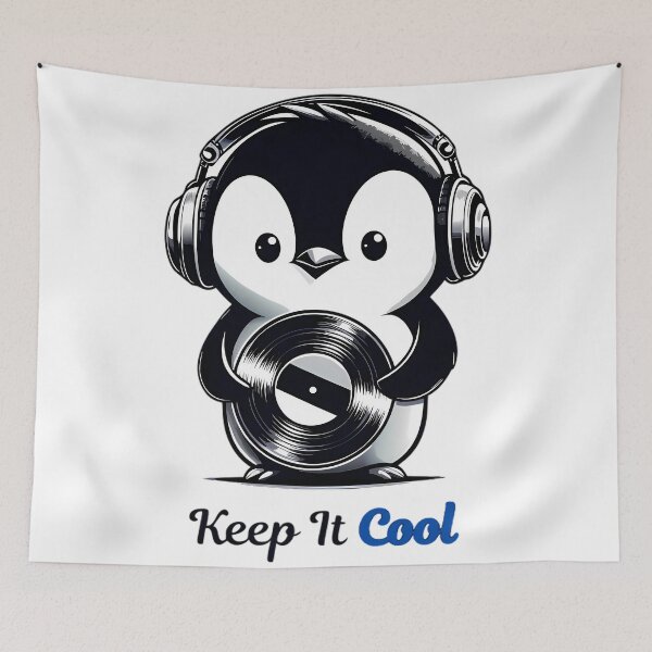 Item preview, Keep It Cool Penguin DJ Vinyl designed and sold by DrawDrip.