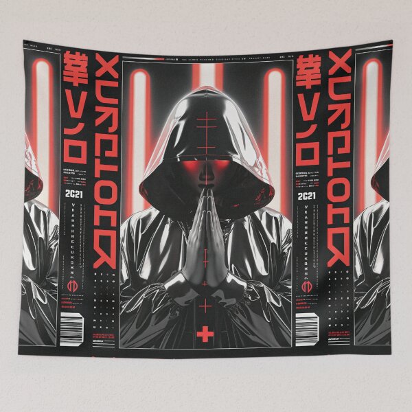 Item preview, Futuristic Japanese Poster: Future Monk in Luminous Ceremony designed and sold by Raw-Ink.