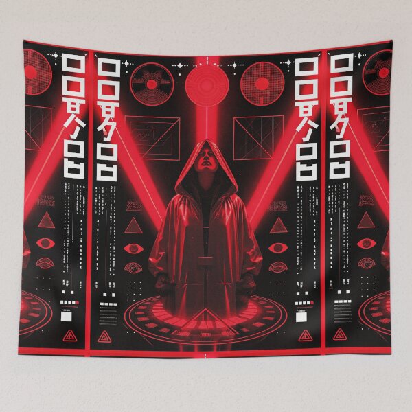 Item preview, Futuristic Japanese Poster: Techno-Gnostic Ritual in Red and Black designed and sold by Raw-Ink.