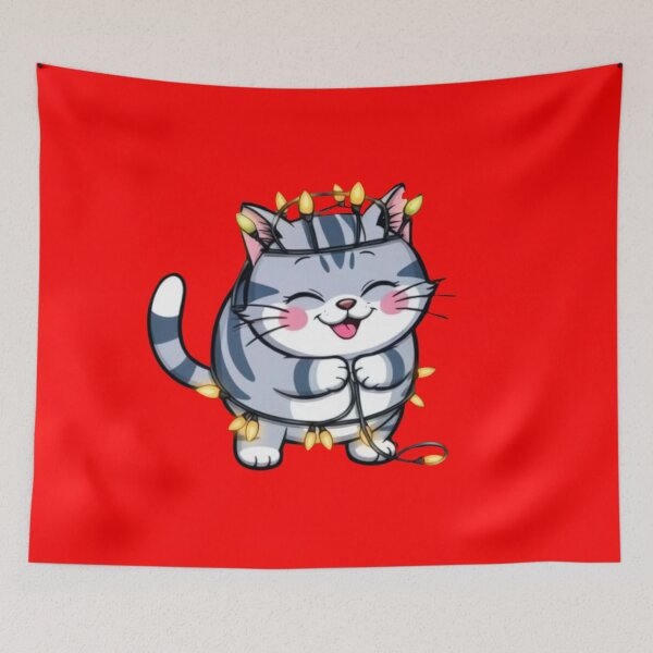 Item preview, Oh, this happy kitten! Gray with stripes, making a comical expression as if saying, Holidays? I’m lighting them up! designed and sold by Creative-Sanc.
