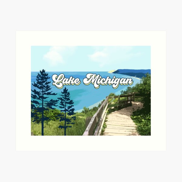 Vista previa del artículo con la obra «Retro del lago Michigan», diseñado y vendido por GreatLakesLocal.