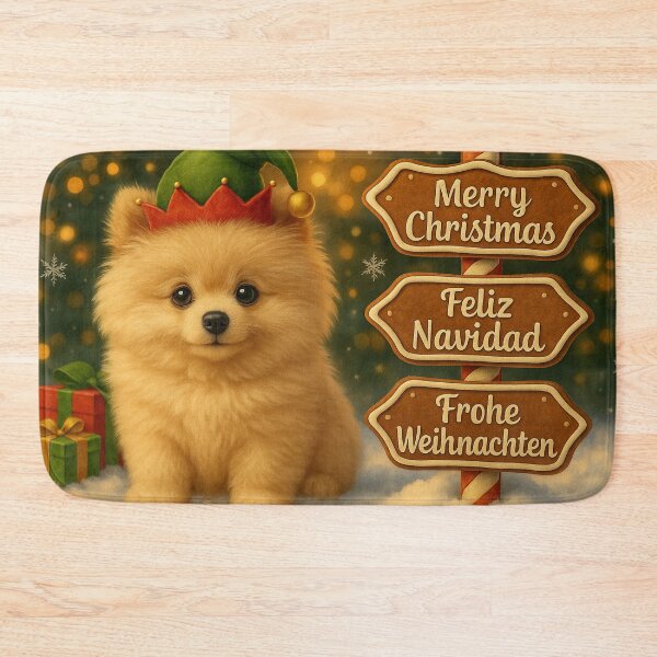Item preview, Premium Light Cream Pomeranian Christmas Puppy – Gingerbread Sign designed and sold by GivingJoy.