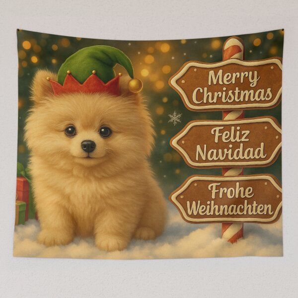 Item preview, Premium Light Cream Pomeranian Christmas Puppy – Gingerbread Sign designed and sold by GivingJoy.