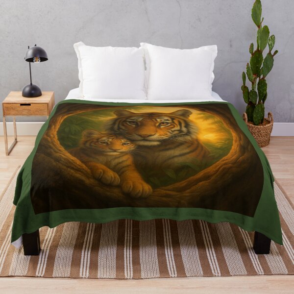 Item preview, Tiger Mother & Cub – Golden Jungle Hollow at Sunrise designed and sold by GeoWild Designs.