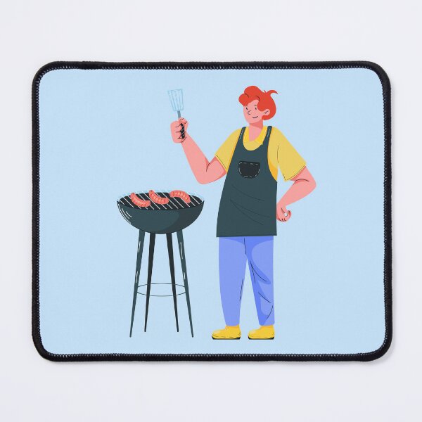 Item preview, Man Cooking Sausages on Barbecue Grill With Spatula designed and sold by Mariia Berezhna.