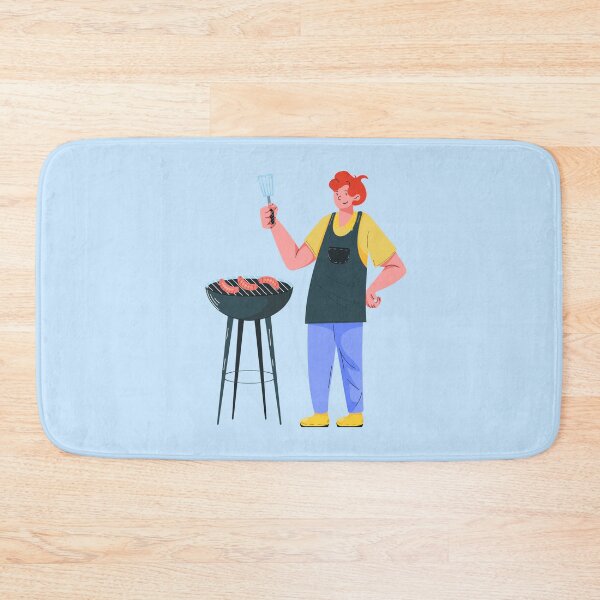 Item preview, Man Cooking Sausages on Barbecue Grill With Spatula designed and sold by Mariia Berezhna.