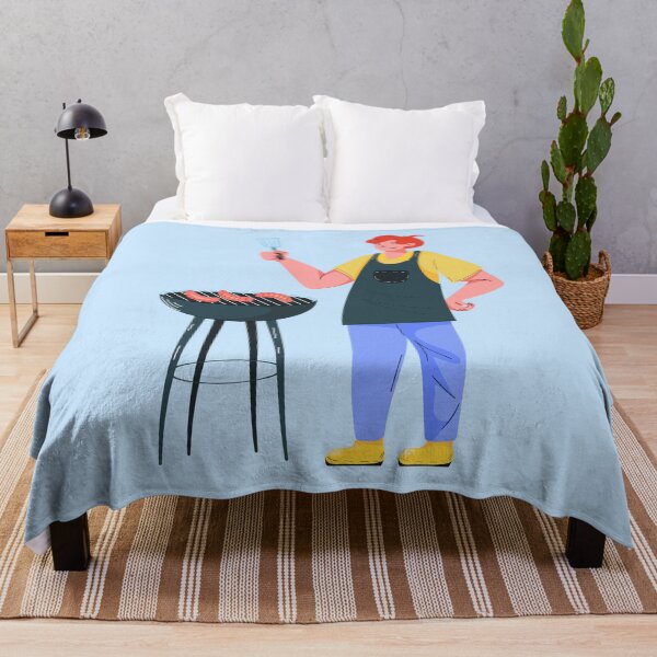 Item preview, Man Cooking Sausages on Barbecue Grill With Spatula designed and sold by Mariia Berezhna.