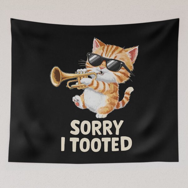 Item preview, Sorry I Tooted Orange Tabby Cat Playing Trumpet Player Funny designed and sold by CharlotteTerri.