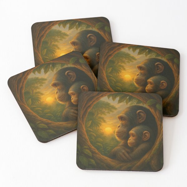 Item preview, Chimpanzee Mother & Baby at Sunset – Jungle Hollow Family Bond designed and sold by GeoWild Designs.