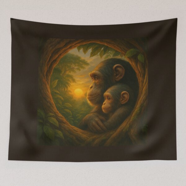 Item preview, Chimpanzee Mother & Baby at Sunset – Jungle Hollow Family Bond designed and sold by GeoWild Designs.