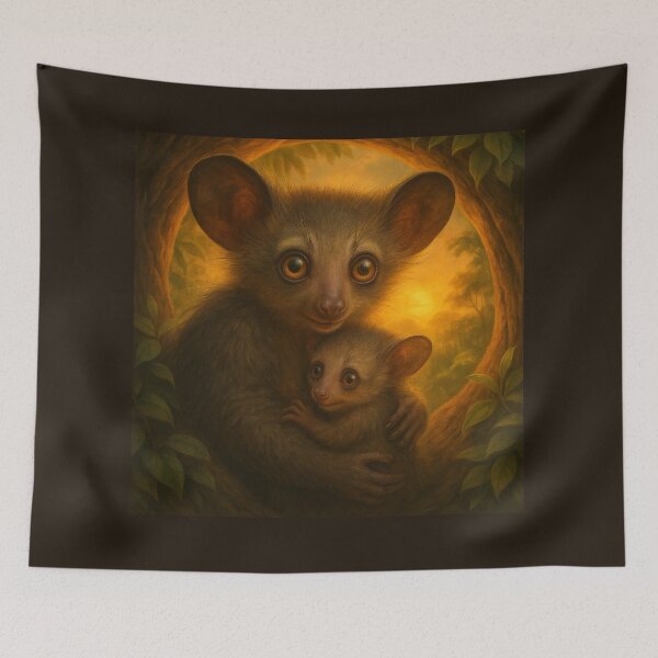 Item preview, Aye-Aye Mother & Baby at Sunset – Rare Jungle Family Bond designed and sold by GeoWild Designs.