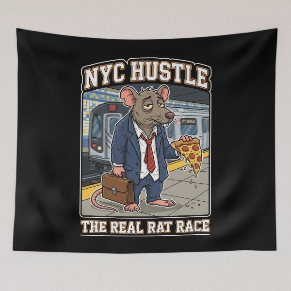 Item preview, NYC Hustle Pizza Rat - The Real Rat Race Funny Commuter Art designed and sold by MayaDelaye.