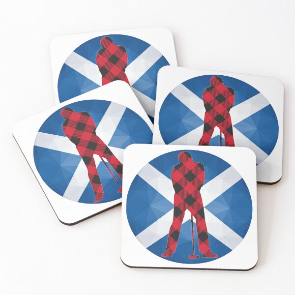Item preview, Geometric Scottish Flag Art | Red Tartan Golfer designed and sold by Loom on the Loch.