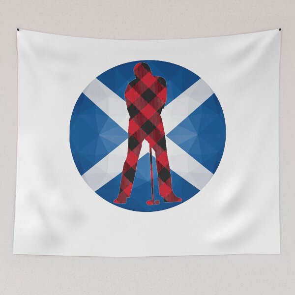 Item preview, Geometric Scottish Flag Art | Red Tartan Golfer designed and sold by Loom on the Loch.