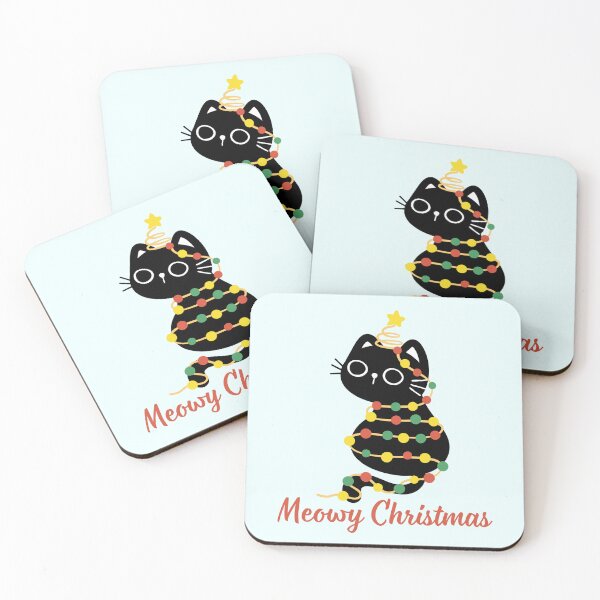 Item preview, Meowy Christmas Black Cat Wrapped in Lights designed and sold by Inkworksbyshery.