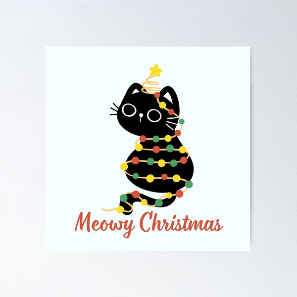 Item preview, Meowy Christmas Black Cat Wrapped in Lights designed and sold by Inkworksbyshery.
