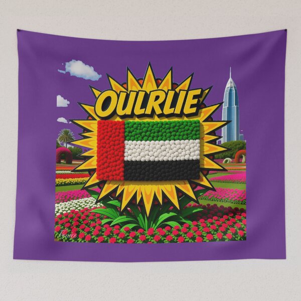 Item preview,  Dubai Miracle Garden – 3D Comic Floral Label with UAE Flag , designed and sold by PaintMeWorld.