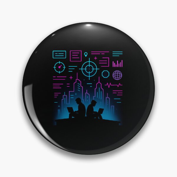 Item preview, Cyber City Coders – Neon Skyline Hackers Silhouette designed and sold by AddictiveDesign.