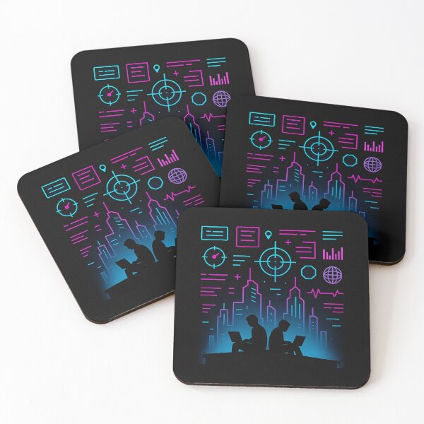 Item preview, Cyber City Coders – Neon Skyline Hackers Silhouette designed and sold by AddictiveDesign.