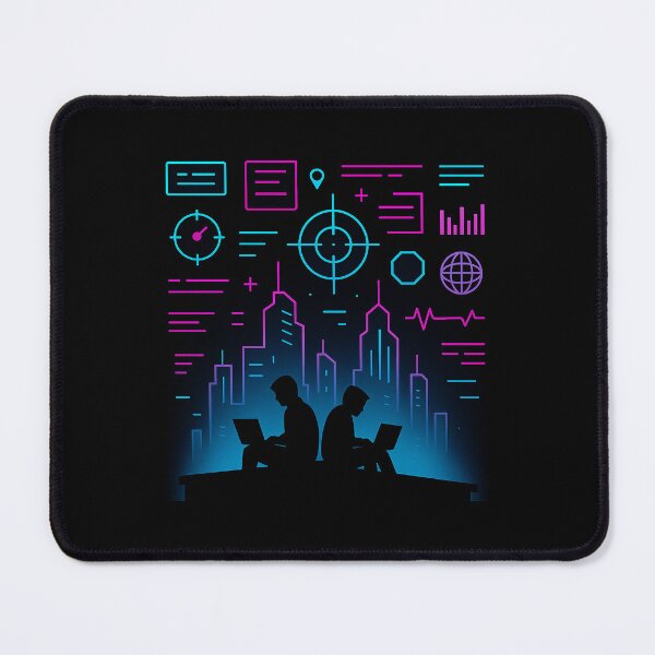 Item preview, Cyber City Coders – Neon Skyline Hackers Silhouette designed and sold by AddictiveDesign.