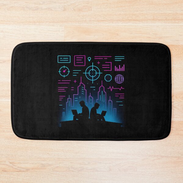 Item preview, Cyber City Coders – Neon Skyline Hackers Silhouette designed and sold by AddictiveDesign.