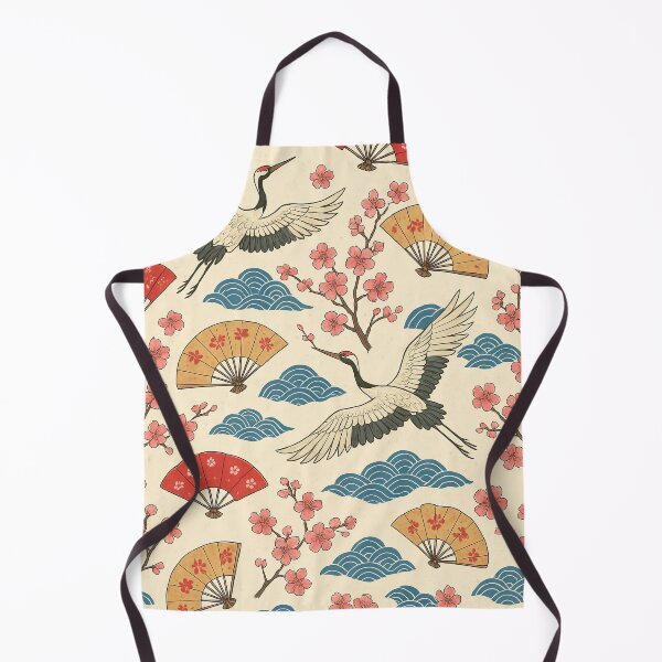 Item preview, Japanese Crane Pattern – Sakura Cherry Blossoms & Folding Fans designed and sold by elgreko.