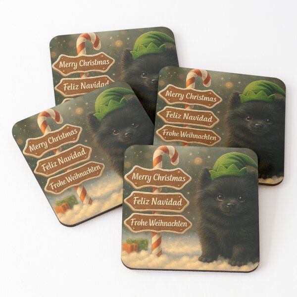 Item preview, Premium Black Pomeranian Christmas Puppy – Gingerbread Sign Holiday Scene designed and sold by GivingJoy.