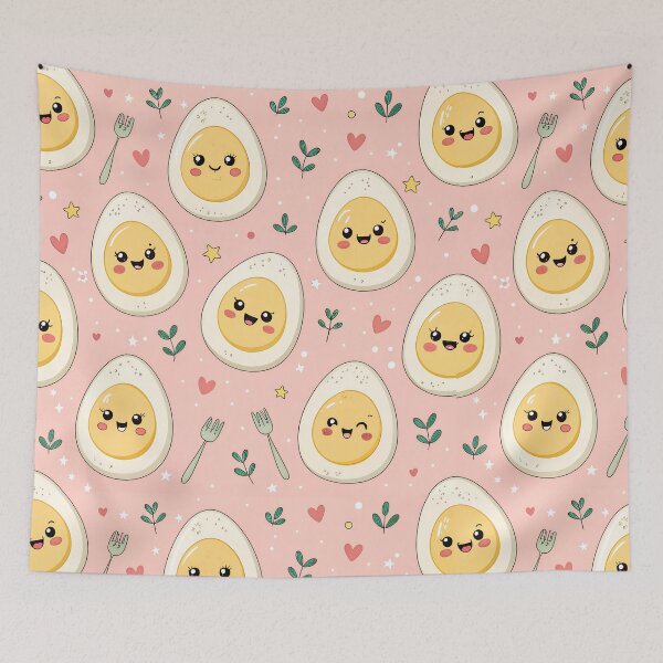 Item preview, Kawaii Deviled Eggs Pattern – Cute Pastel Food Illustration for Food Lovers designed and sold by VividOrganica.