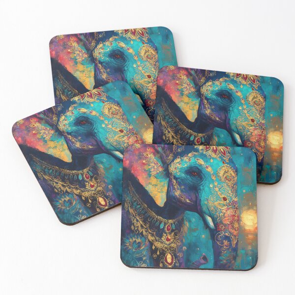 Item preview, Royal Indian Elephant – Dark Academia Gold & Indigo Oil Painting designed and sold by AtotheTwoDesign.