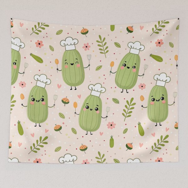 Item preview, Kawaii Zucchini Pattern – Cute Vegetable Illustration for Food Lovers & Kitchen Decor designed and sold by VividOrganica.