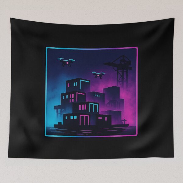 Item preview, Neon Dock Drones – Cyberpunk Industrial Harbor Scene designed and sold by AddictiveDesign.