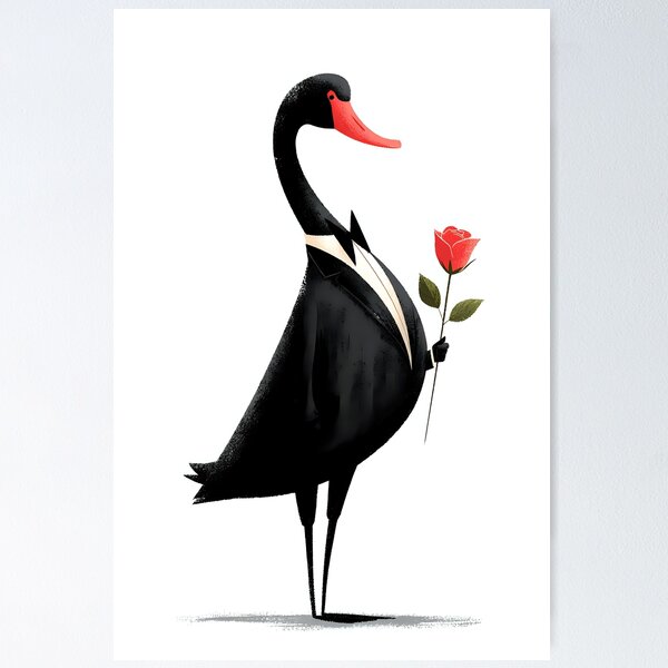 Item preview, Elegante cisne negro con esmoquin y rosa roja - Arte gráfico minimalista designed and sold by DanielY01.