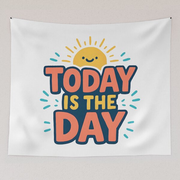 Item preview, Today Is the Day Motivational Quote with Smiling Sun and Bold Colours. designed and sold by The-T-In-Retro.