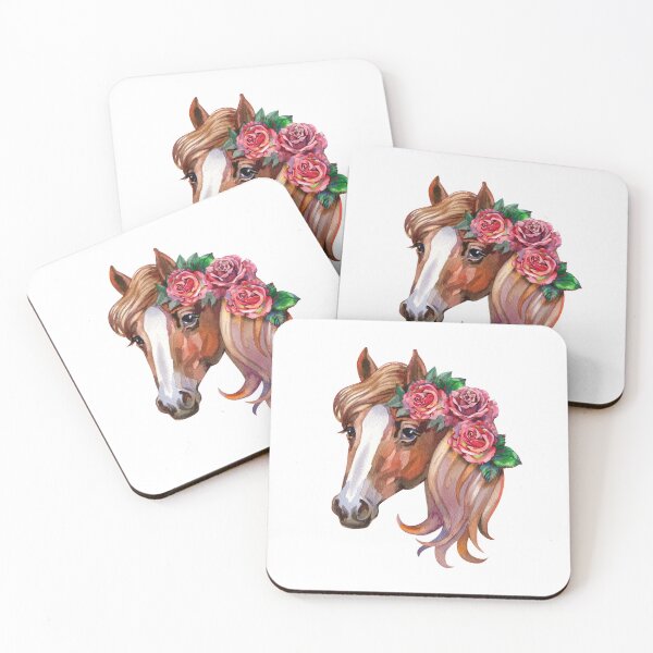 Item preview, Horse with Flowers Watercolor hand drawn Illustration. Horses with floral wreath vintage style art designed and sold by NataliMias.