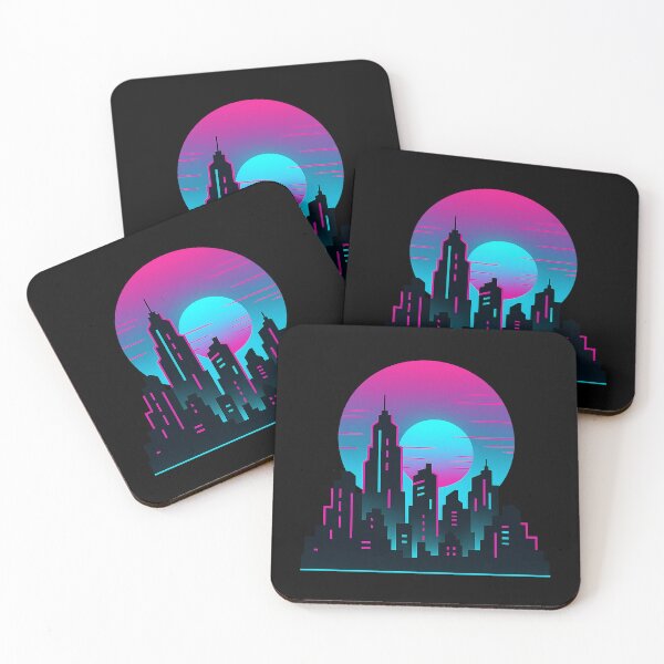 Item preview, Neon Sunset Skyline – Retro Cyberpunk City Silhouette designed and sold by AddictiveDesign.