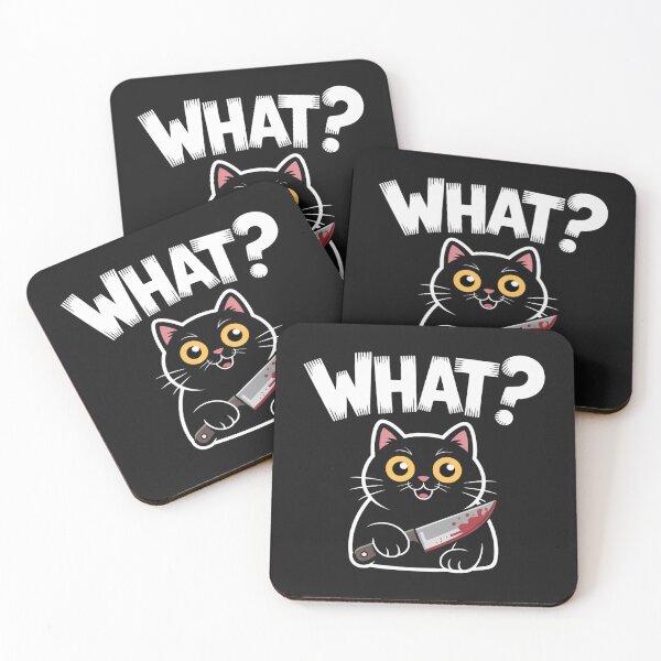 Item preview, WHAT? – Murderous Black Cat with Bloody Knife | Dark Humor Sticker & Tee designed and sold by WittyHolidayPrints – Retro Meme Tees.
