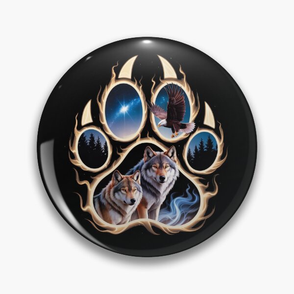Item preview, Wolf Paw Print Forest Design with Wolves and Eagle Night Sky designed and sold by FreakamaGeek.